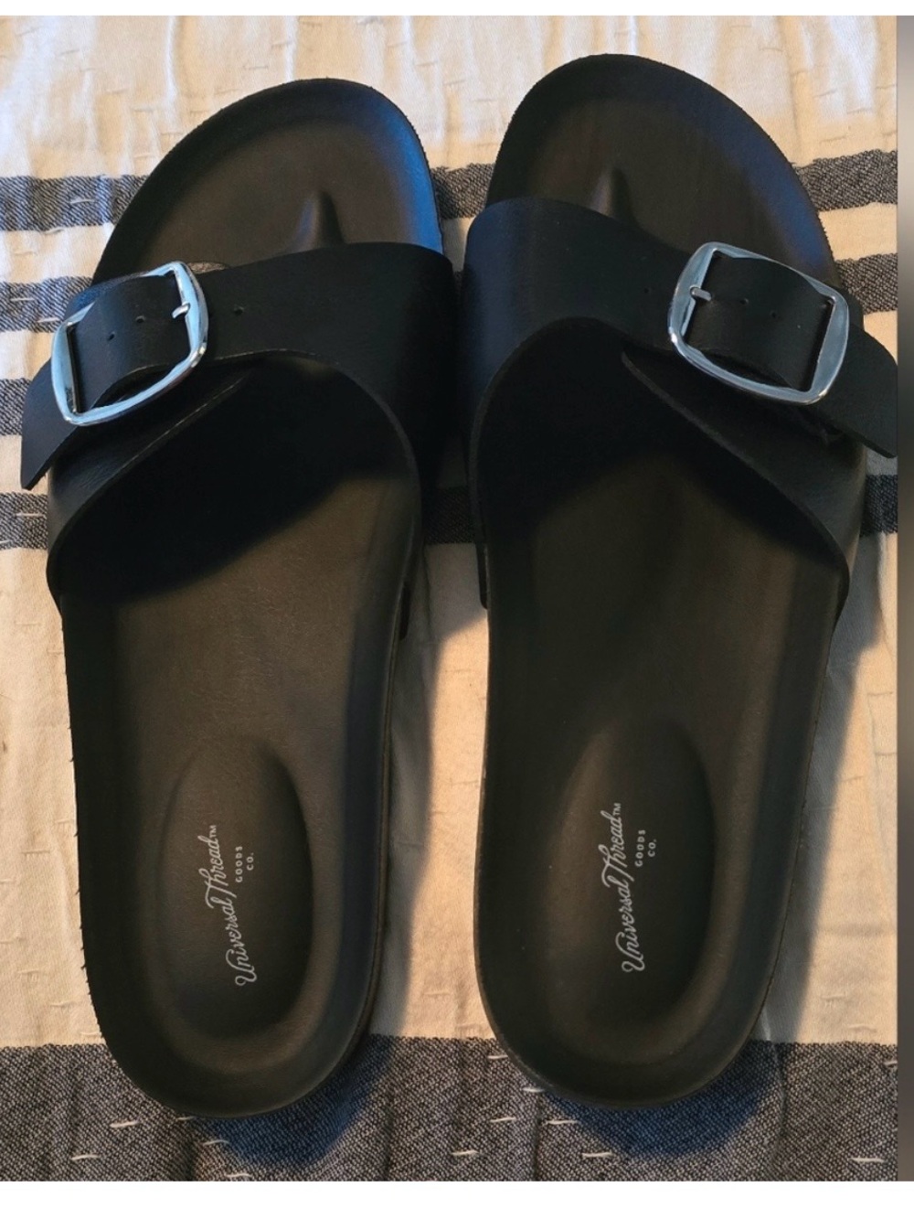 Universal Thread Black Slide Sandals with Silver Buckles